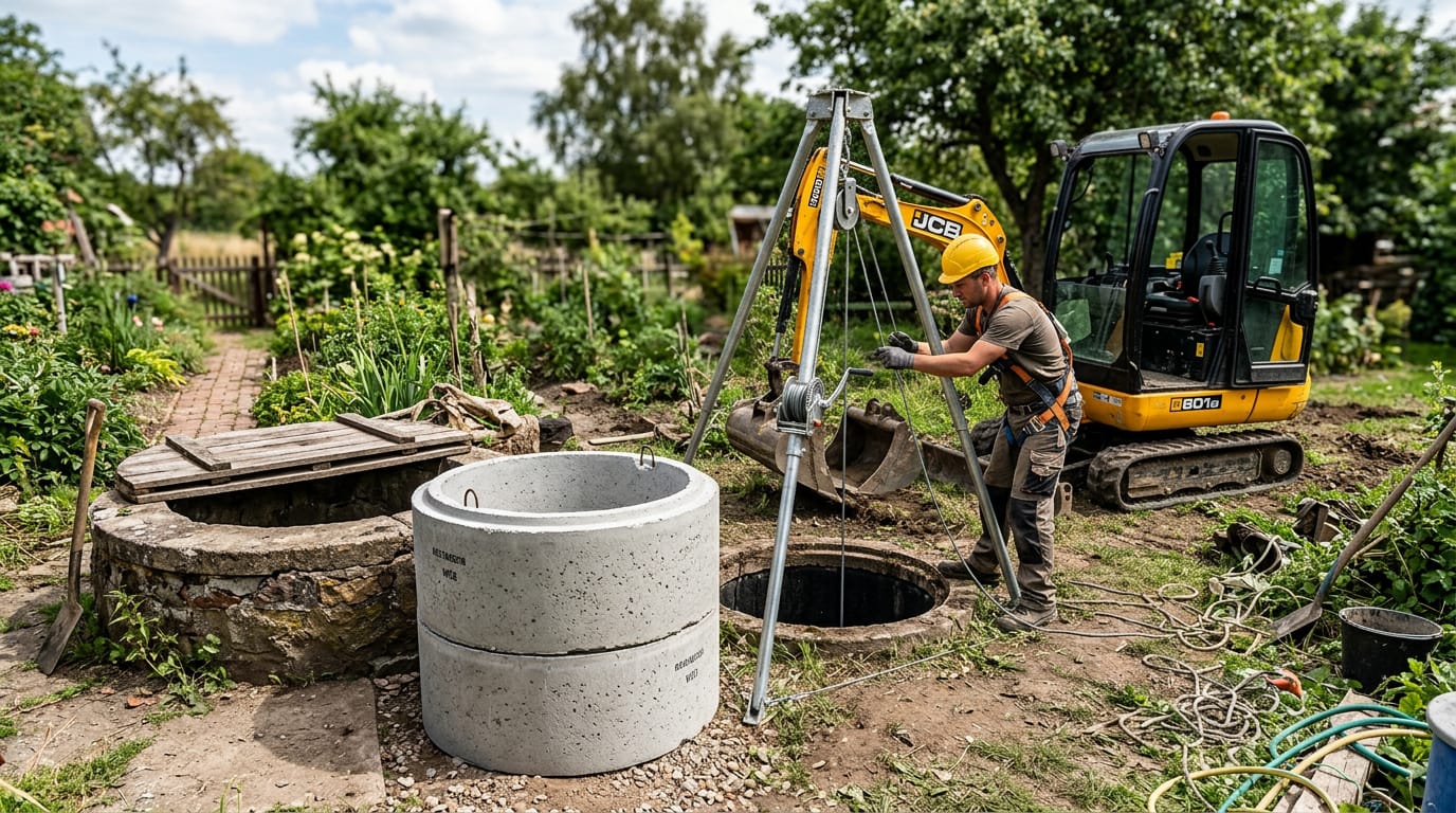 Nové betonové skruže připravené k prohloubení staré studny