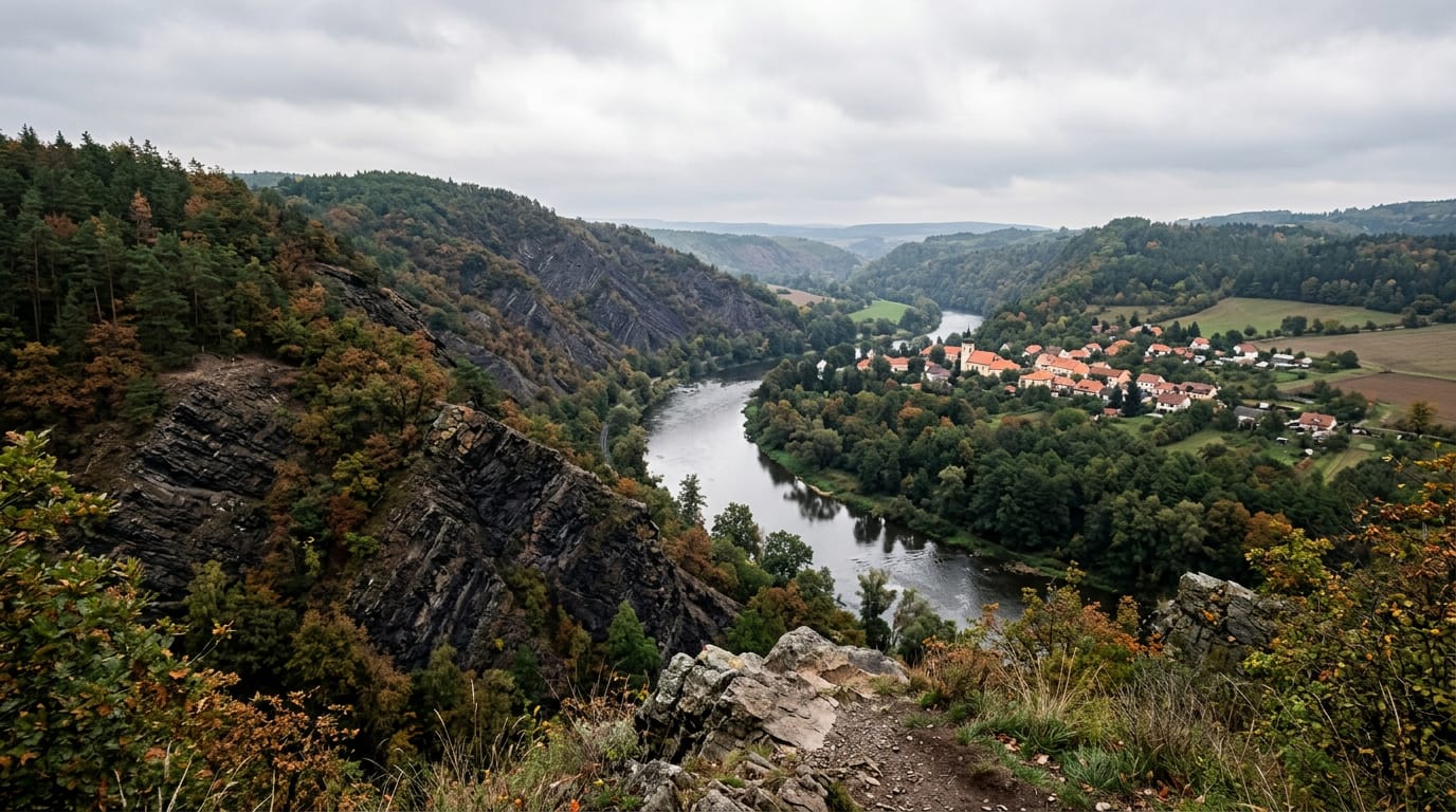 Údolí Berounky se skalními výchozy břidlic